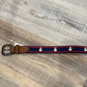Navy and Brown Men's Belt with Red Accents